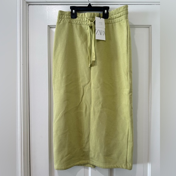 Zara lime green drawstring fleece sweater midi tie front pencil skirt nwt - Picture 12 of 14